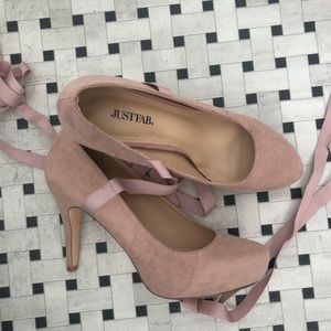 Soft pink ballet lace heels